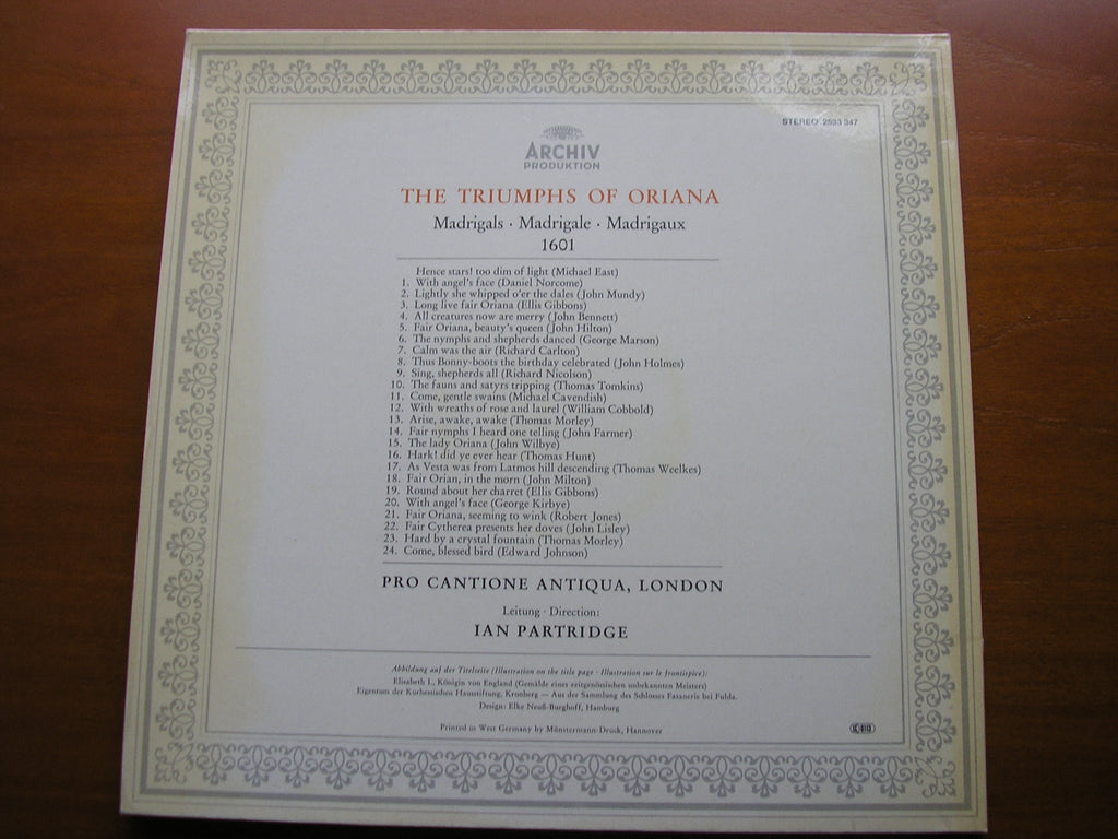 THE TRIUMPHS OF ORIANA       PRO ANTIQUA LONDON / PARTRIDGE    2533 347
