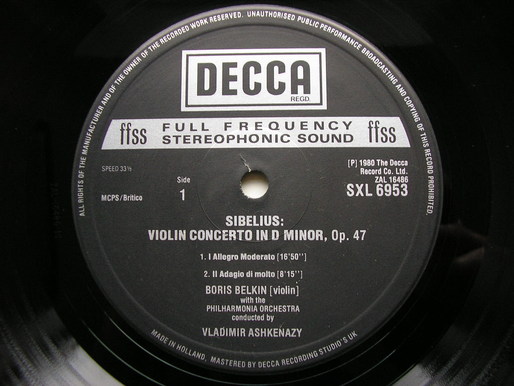 SXL 6953 SIBELIUS: VIOLIN CONCERTO / TWO SERENADES / TWO SERIOUS MELODIES BELKIN / PHILHARMONIA ORCHESTRA / ASHKENAZY