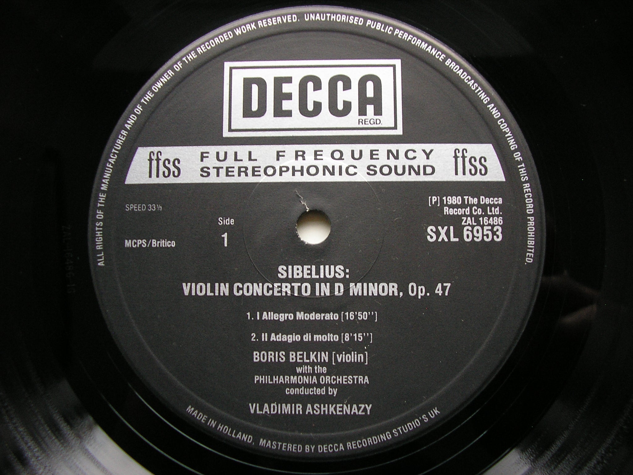 SXL 6953 SIBELIUS: VIOLIN CONCERTO / TWO SERENADES / TWO SERIOUS MELODIES BELKIN / PHILHARMONIA ORCHESTRA / ASHKENAZY