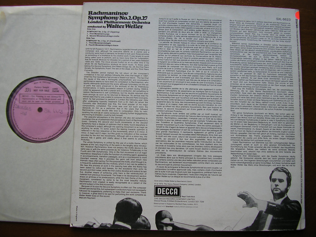 SXL 6623 RACHMANINOV: SYMPHONY No. 2 WELLER / LONDON PHILHARMONIC