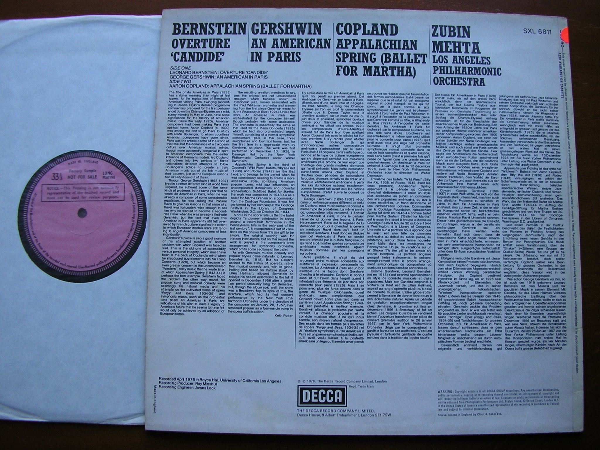 SXL 6811 BERNSTEIN / GERSHWIN / COPLAND: ORCHESTRAL WORKS MEHTA / LOS ANGELES PHILHARMONIC