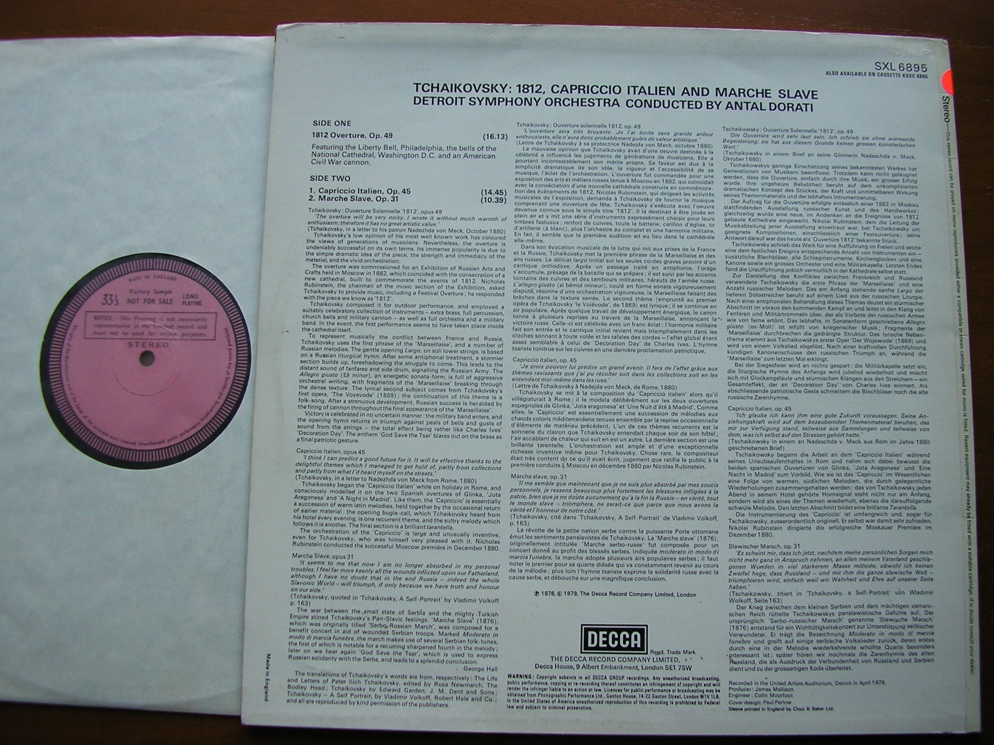 SXL 6895 TCHAIKOVSKY: 1812 OVERTURE / MARCHE SLAVE / CAPRICCIO ITALIEN DORATI / DETROIT SYMPHONY