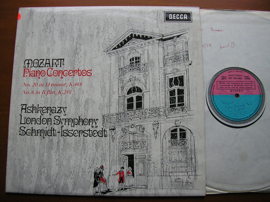 SXL 6353 MOZART: PIANO CONCERTOS Nos. 6 in B K238 & 20 in D K466 VLADIMIR ASHKENAZY / LONDON SYMPHONY ORCHESTRA / SCHMIDT - ISSERSTEDT