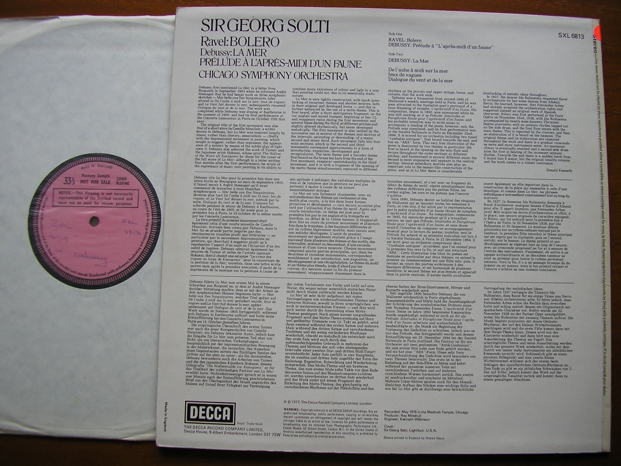 SXL 6813 RAVEL: BOLERO / DEBUSSY: LA MER / PRELUDE SOLTI / CHICAGO SYMPHONY