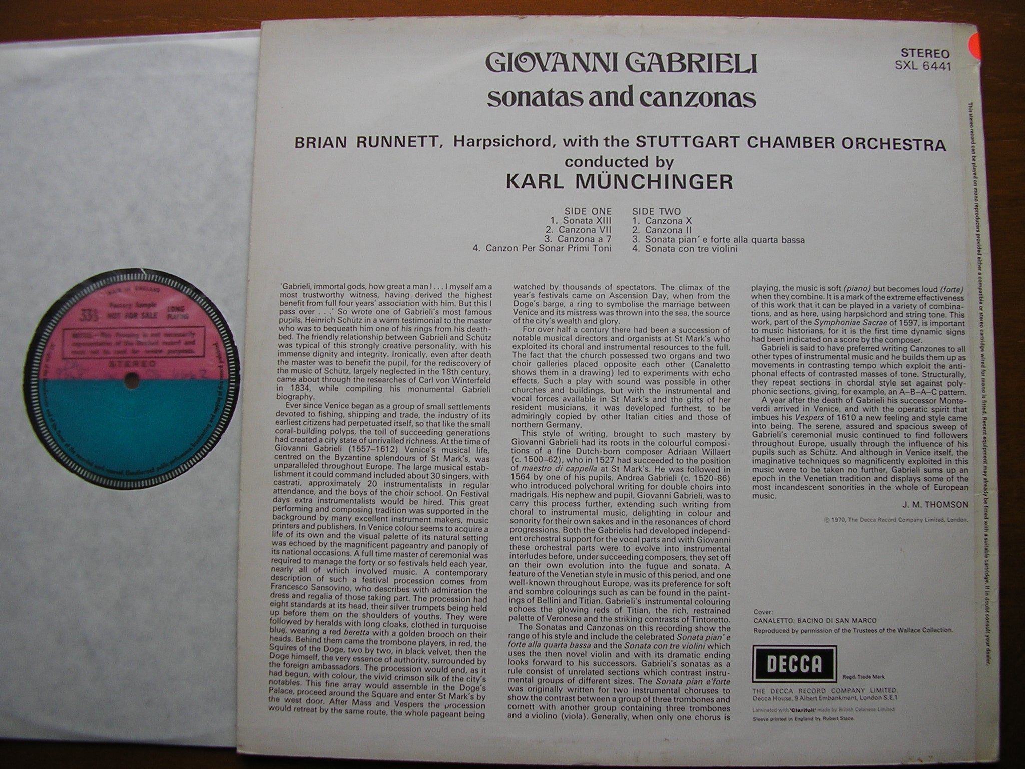SXL 6441 GABRIELI: SONATAS & CANZONAS BRIAN RUNNETT / STUTTGART CHAMBER ORCHESTRA / MUNCHINGER