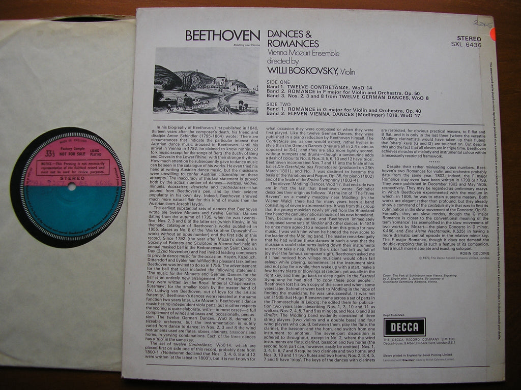 SXL 6436 BEETHOVEN: DANCES & ROMANCES BOSKOVSKY / VIENNA MOZART ENSEMBLE
