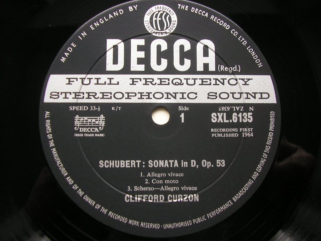 SXL 6135 SCHUBERT: SONATA in D Op. 53 / TWO IMPROMPTUS Op. 90 CLIFFORD CURZON