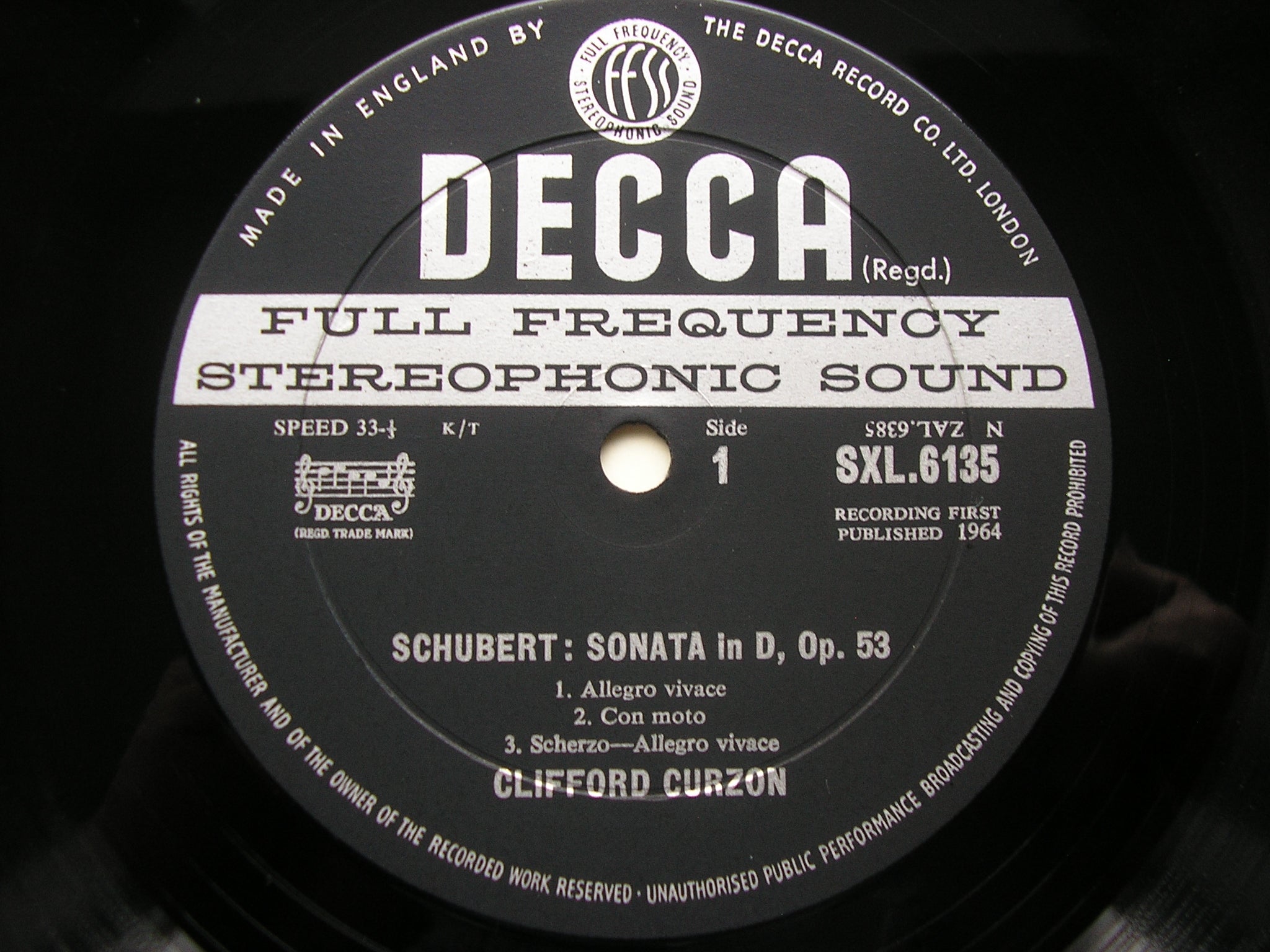 SXL 6135 SCHUBERT: SONATA in D Op. 53 / TWO IMPROMPTUS Op. 90 CLIFFORD CURZON