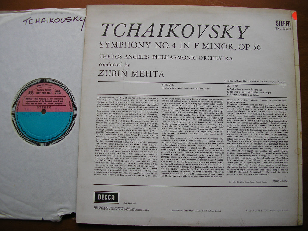 SXL 6323 TCHAIKOVSKY: SYMPHONY No. 4 MEHTA / LOS ANGELES PHILHARMONIC