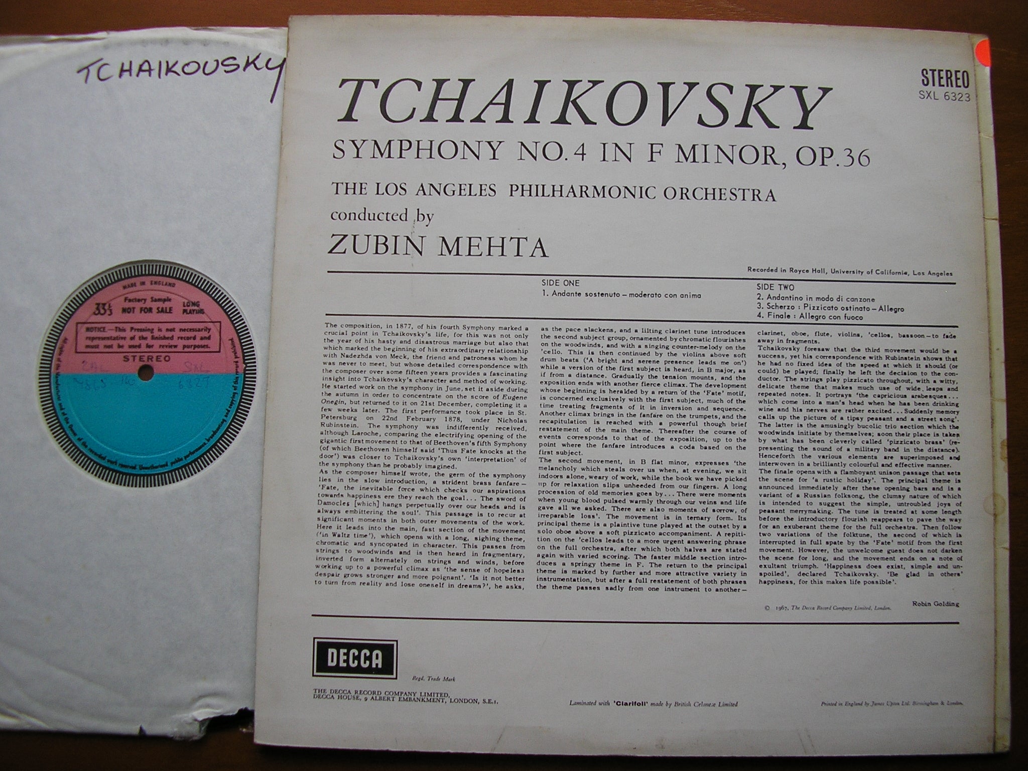 SXL 6323 TCHAIKOVSKY: SYMPHONY No. 4 MEHTA / LOS ANGELES PHILHARMONIC