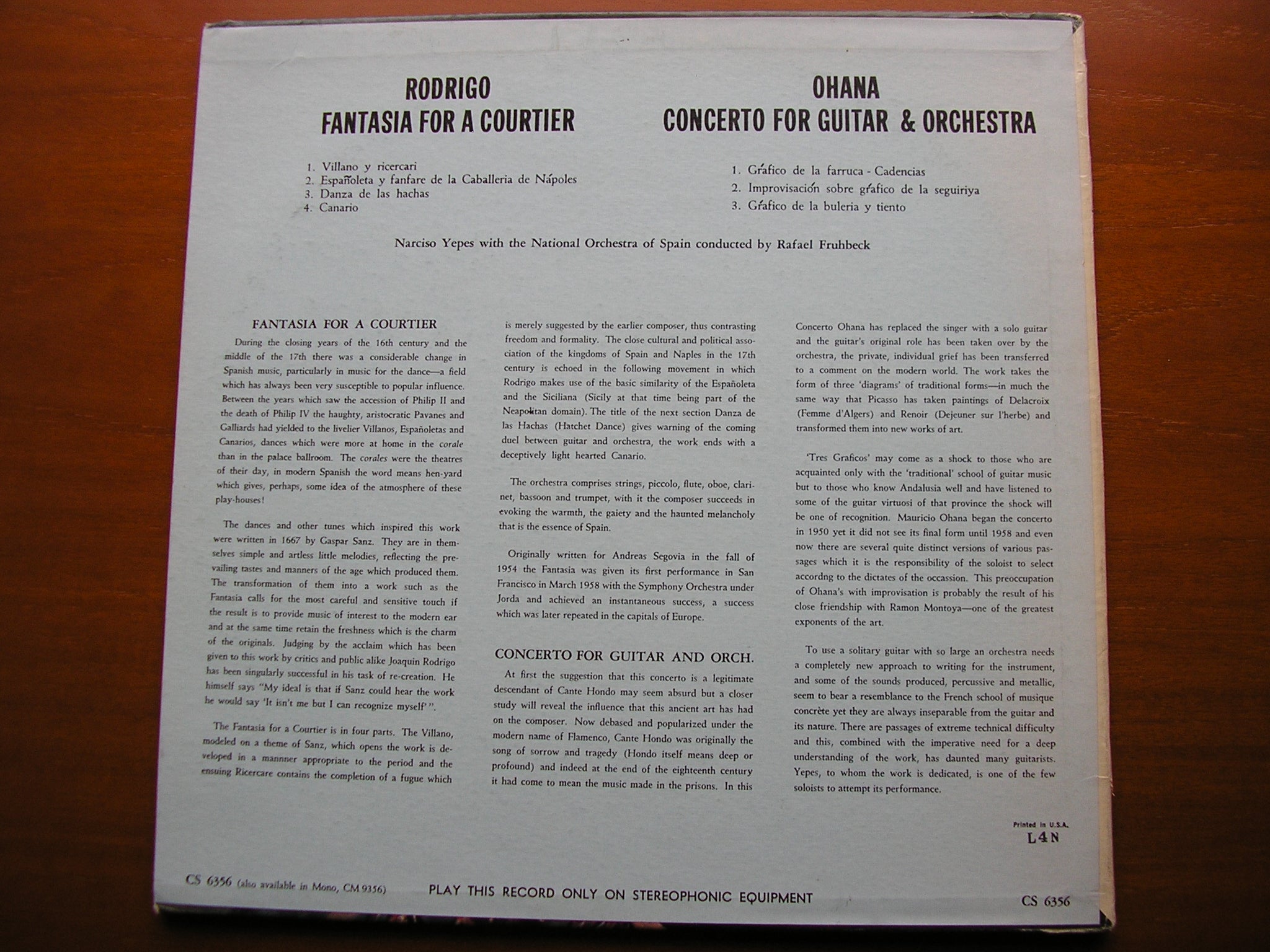 RODRIGO: FANTASIA PARA UN GENTILHOMBRE / OHANA: GUITAR CONCERTO    YEPES / SPANISH NATIONAL ORCHESTRA / DE BURGOS    CS 6356