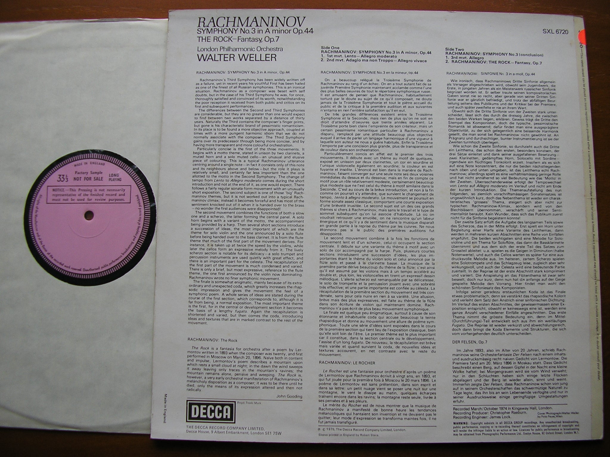 SXL 6720 RACHMANINOV: SYMPHONY No. 3 / THE ROCK WELLER / LONDON PHILHARMONIC