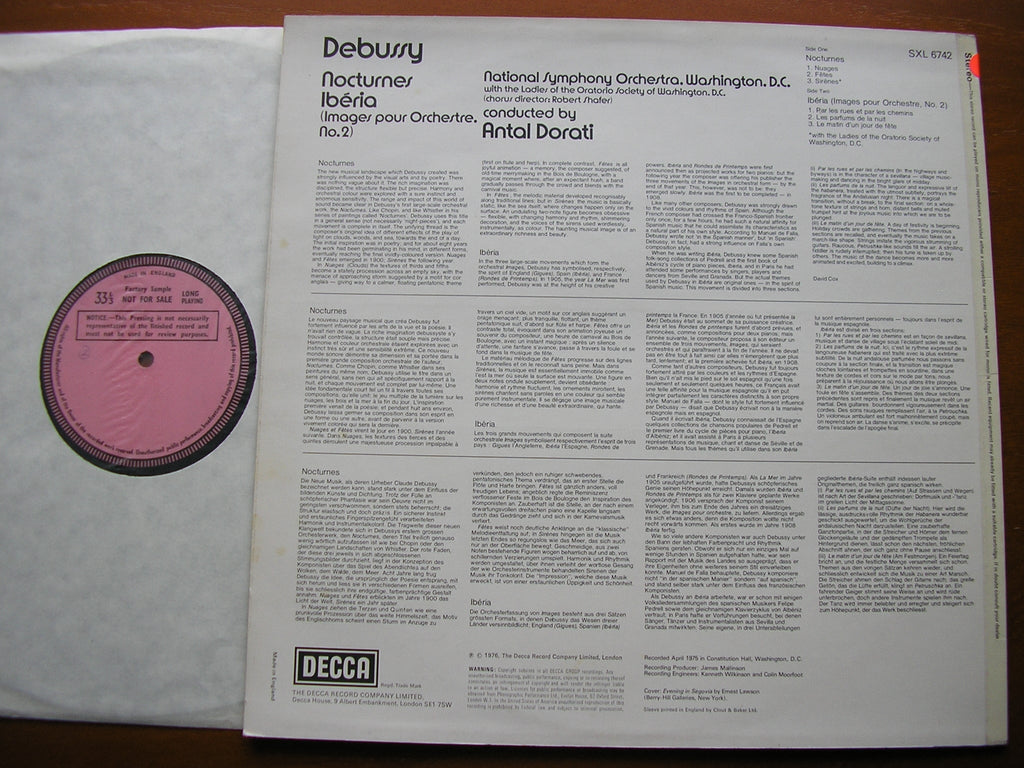 SXL 6742 DEBUSSY: NOCTURNES / IBERIA ANTAL DORATI / NATIONAL SYMPHONY ORCHESTRA