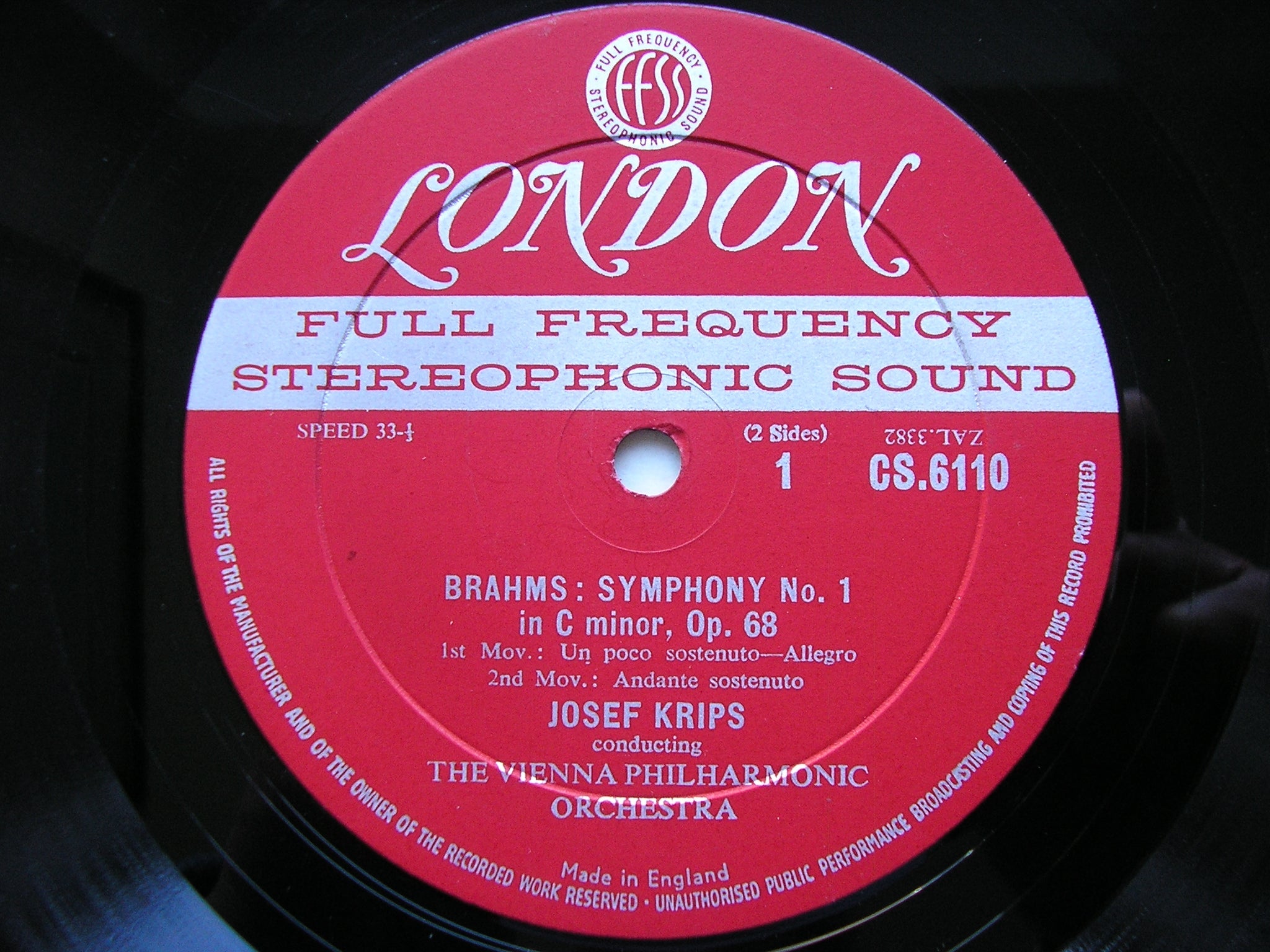 BRAHMS: SYMPHONY No. 1    KRIPS / VIENNA PHILHARMONIC     CS 6110