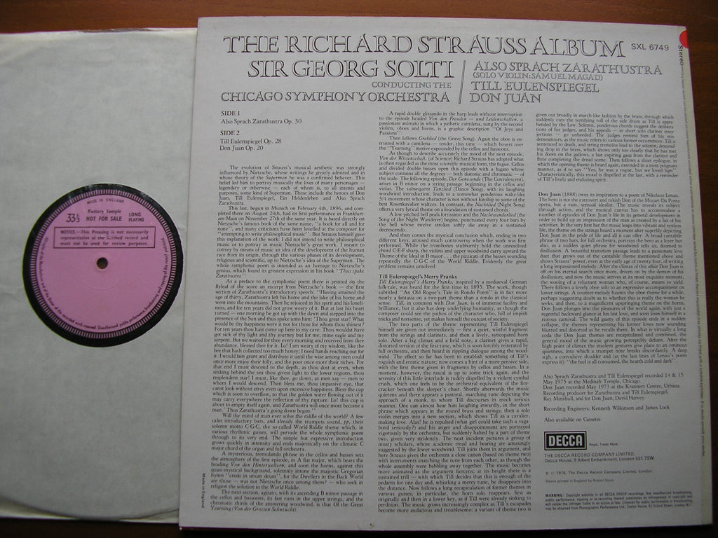 SXL 6749 STRAUSS: ALSO SPRACH ZARATHUSTRA / TILL EULENSPIEGEL / DON JUAN CHICAGO SYMPHONY ORCHESTRA / SOLTI