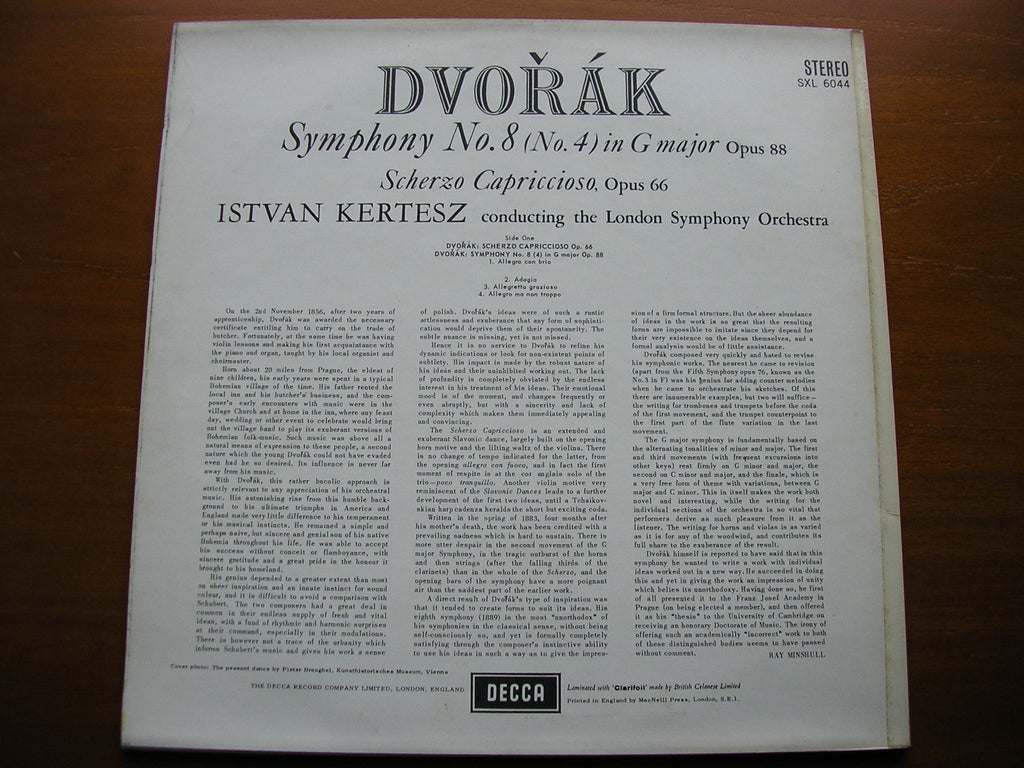 SXL 6044 DVORAK: SYMPHONY No. 8 / SCHERZO CAPRICCIOSO KERTESZ / LONDON SYMPHONY