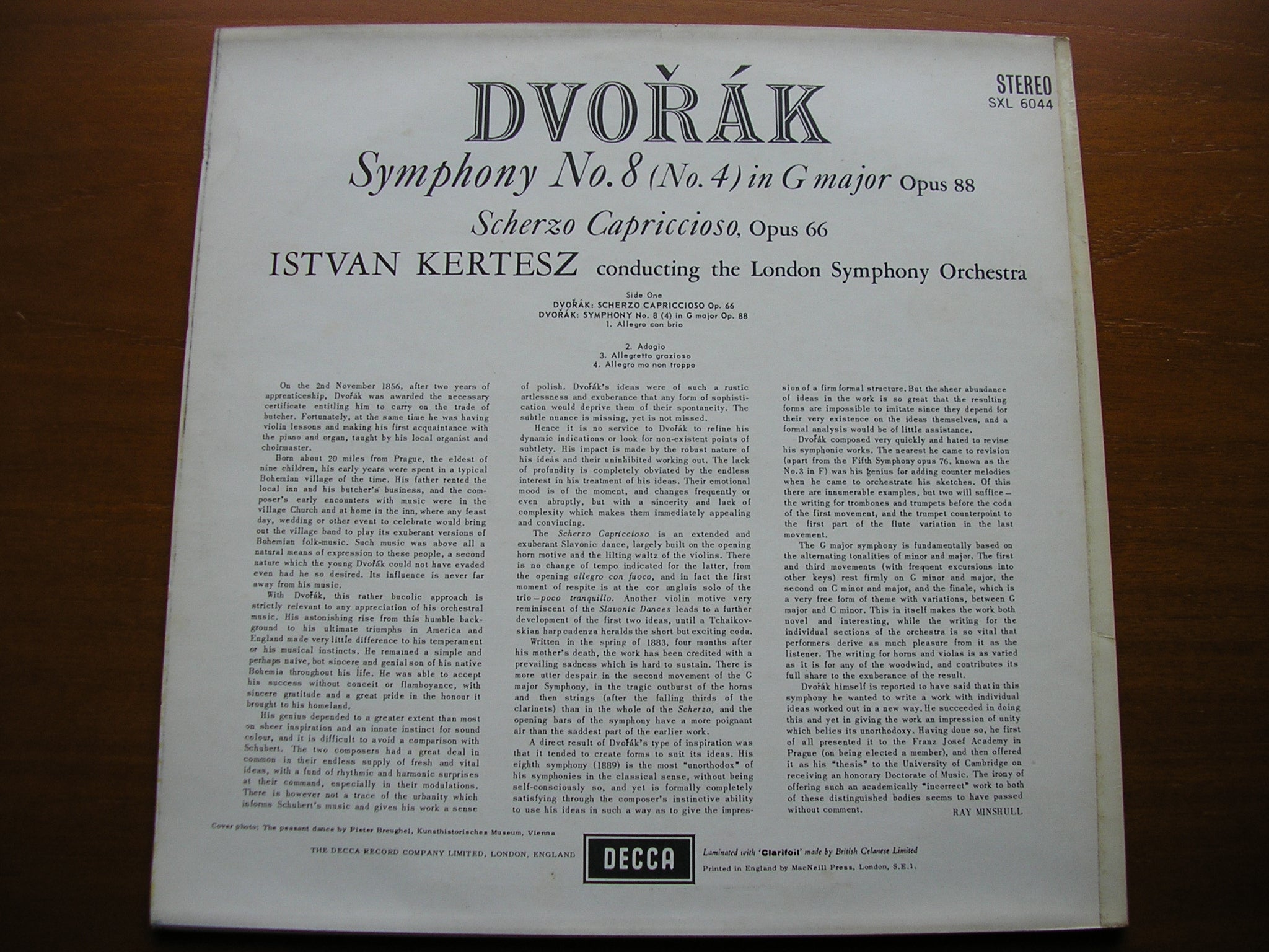 SXL 6044 DVORAK: SYMPHONY No. 8 / SCHERZO CAPRICCIOSO KERTESZ / LONDON SYMPHONY