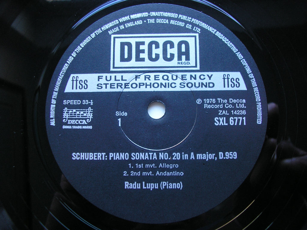 SXL 6771 SCHUBERT: PIANO SONATAS No. 5 D.557 & No. 20 D.959 RADU LUPU