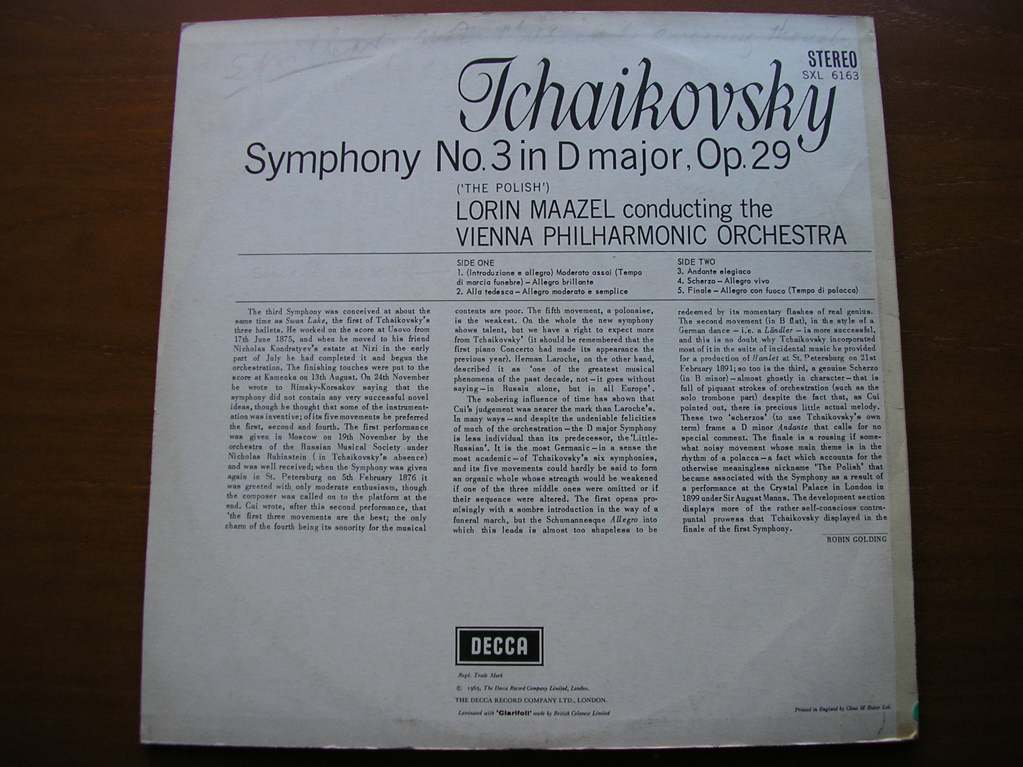 SXL 6163 TCHAIKOVSKY: SYMPHONY No. 3 'Polish' MAAZEL / VIENNA PHILHARMONIC