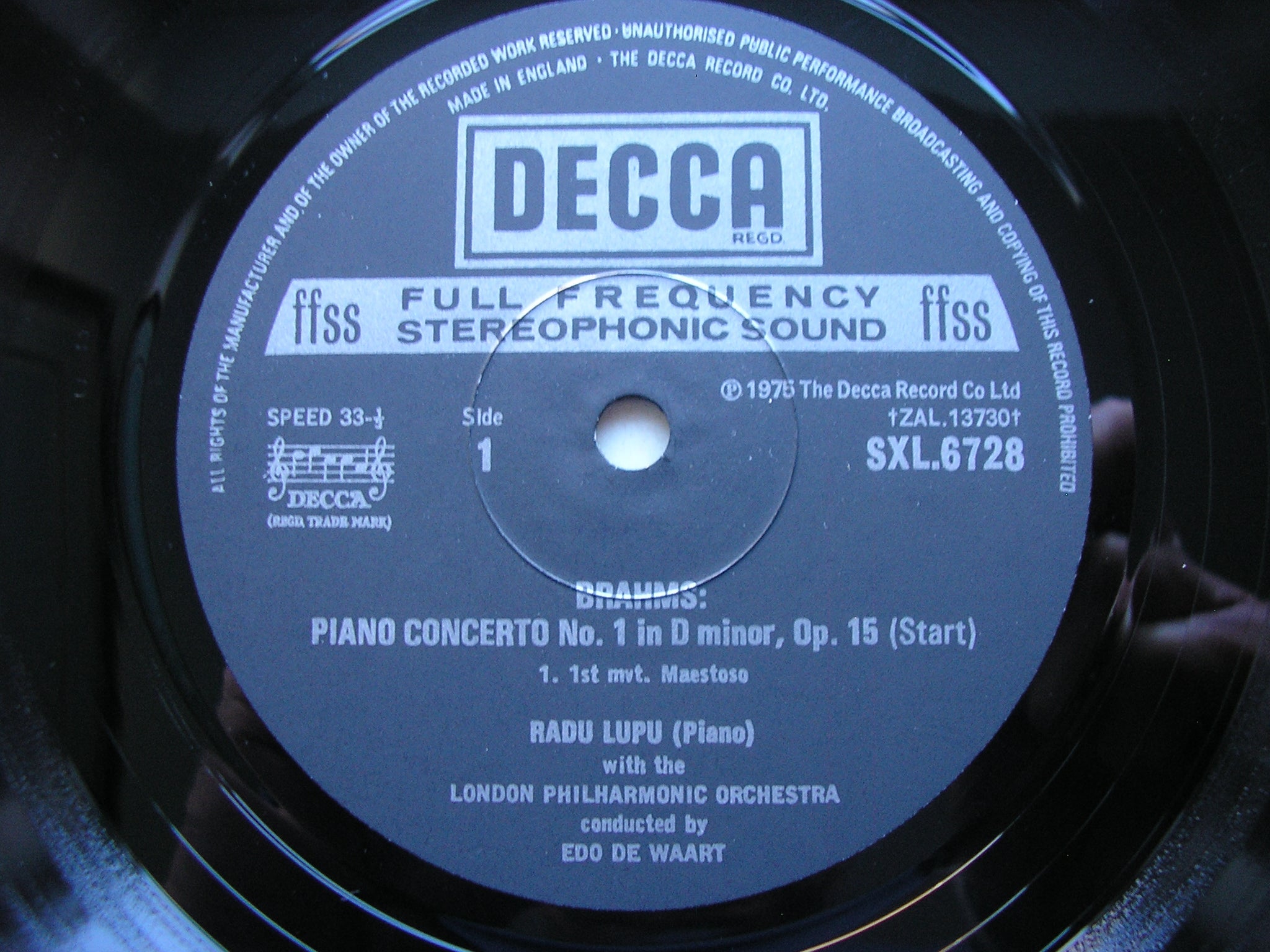 SXL 6728 BRAHMS: PIANO CONCERTO No. 1 RADU LUPU / LONDON PHILHARMONIC / EDO DE WAART