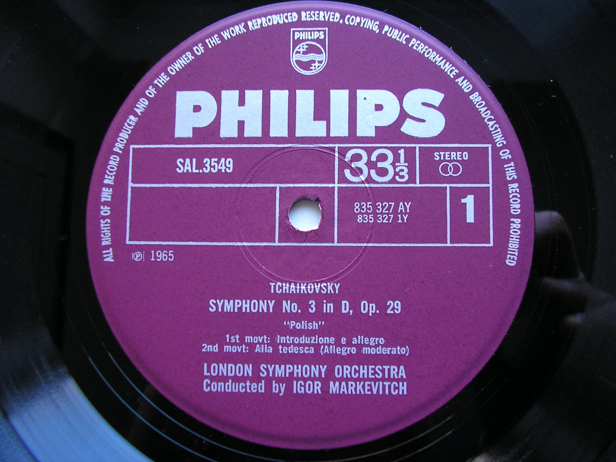 TCHAIKOVSKY: SYMPHONY No. 3 'Polish'     MARKEVITCH / LONDON SYMPHONY   SAL 3549