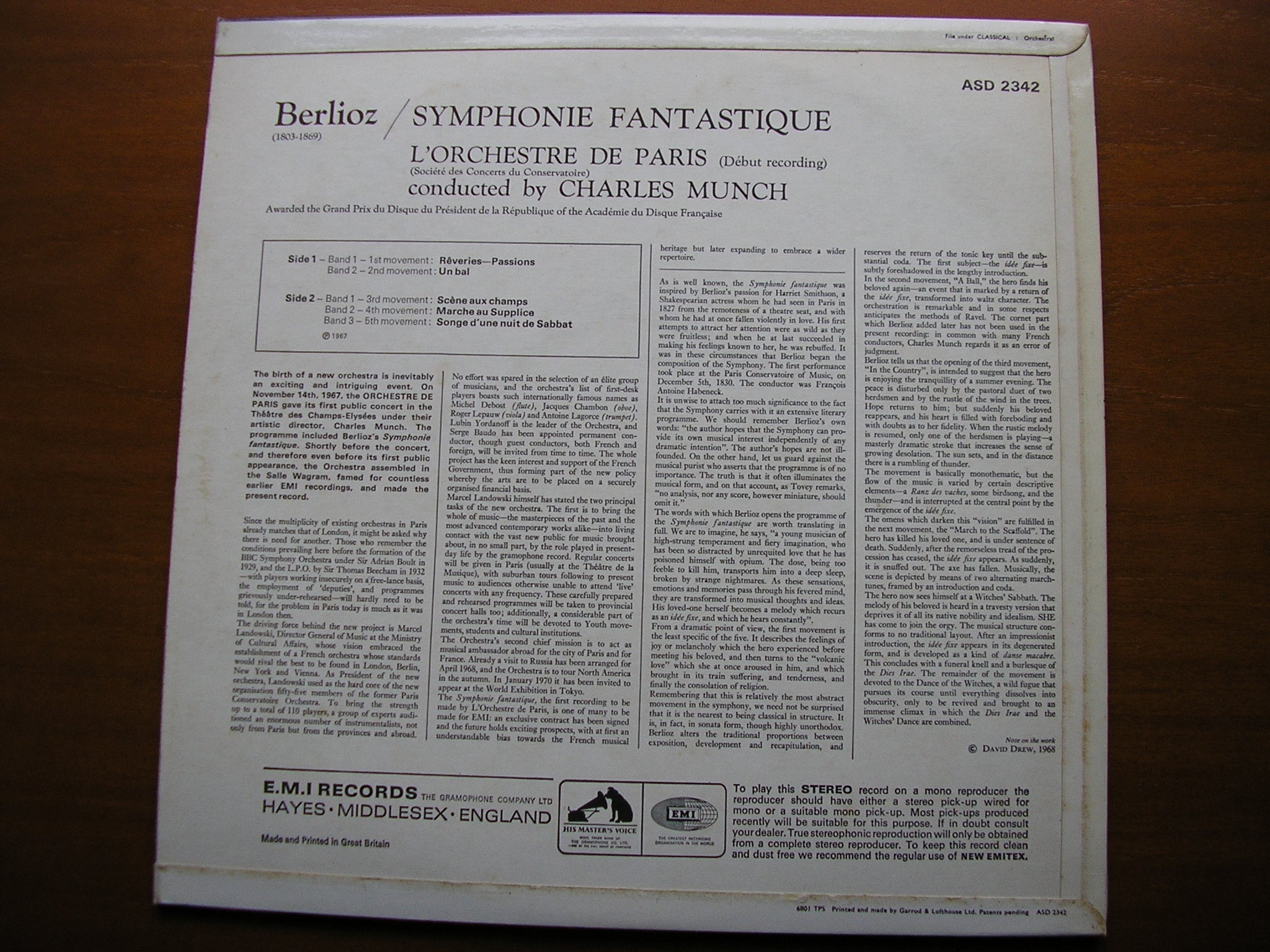 BERLIOZ: SYMPHONIE FANTASTIQUE     MUNCH / ORCHESTRE DE PARIS     ASD 2342