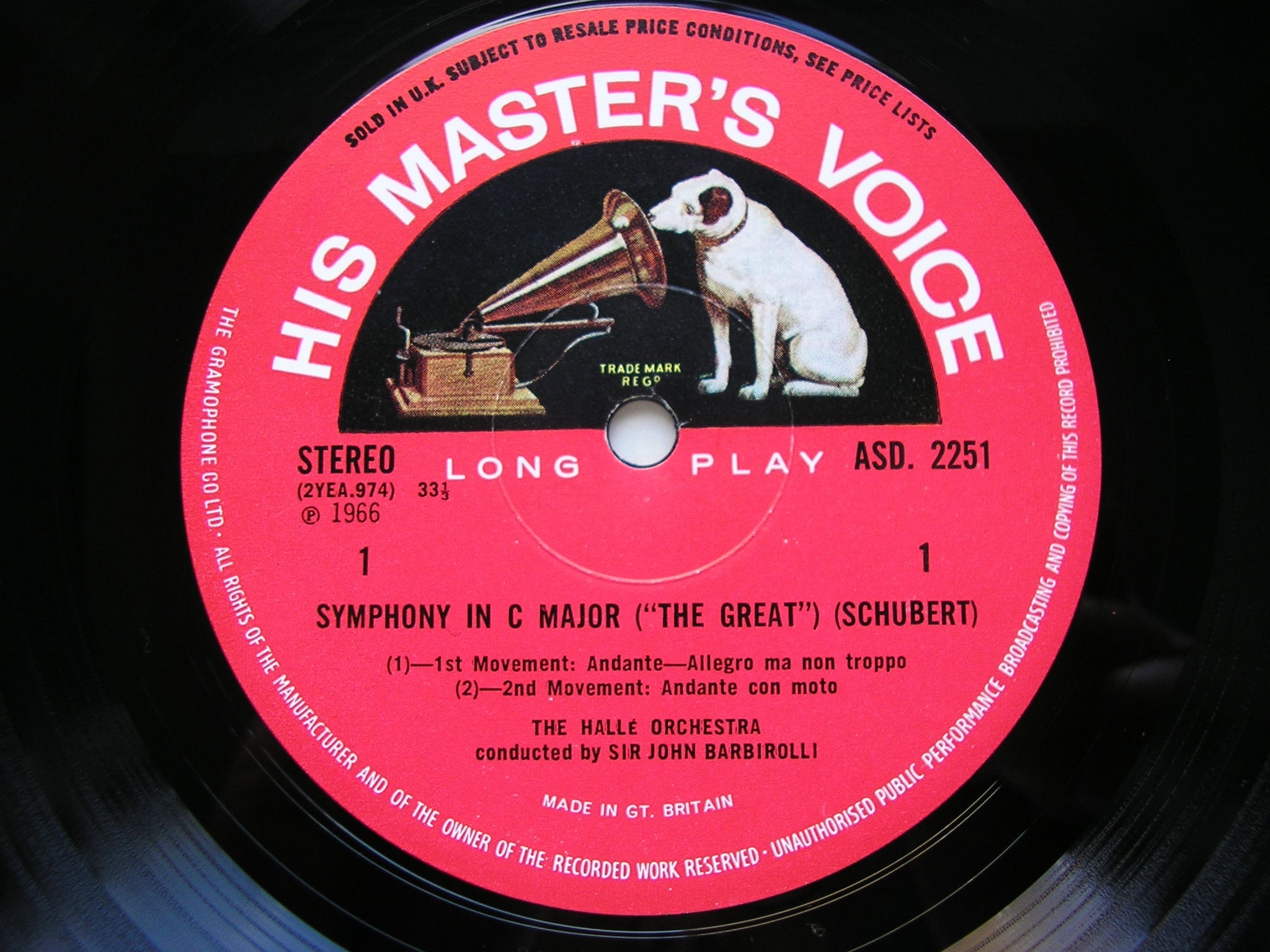 SCHUBERT: SYMPHONY No. 9 'The Great C Major'    BARBIROLLI / HALLE ORCHESTRA     ASD 2251