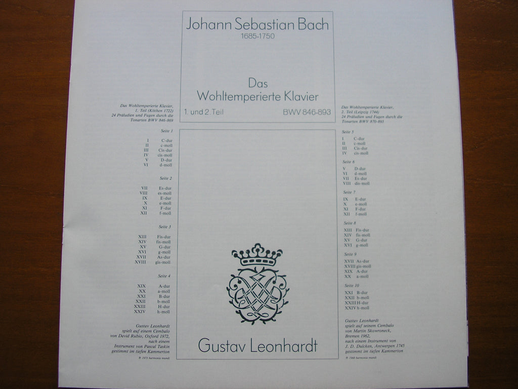BACH: THE WELL TEMPERED CLAVIER Parts 1 & 2      GUSTAV LEONHARDT    5 LP      153 99 752/756
