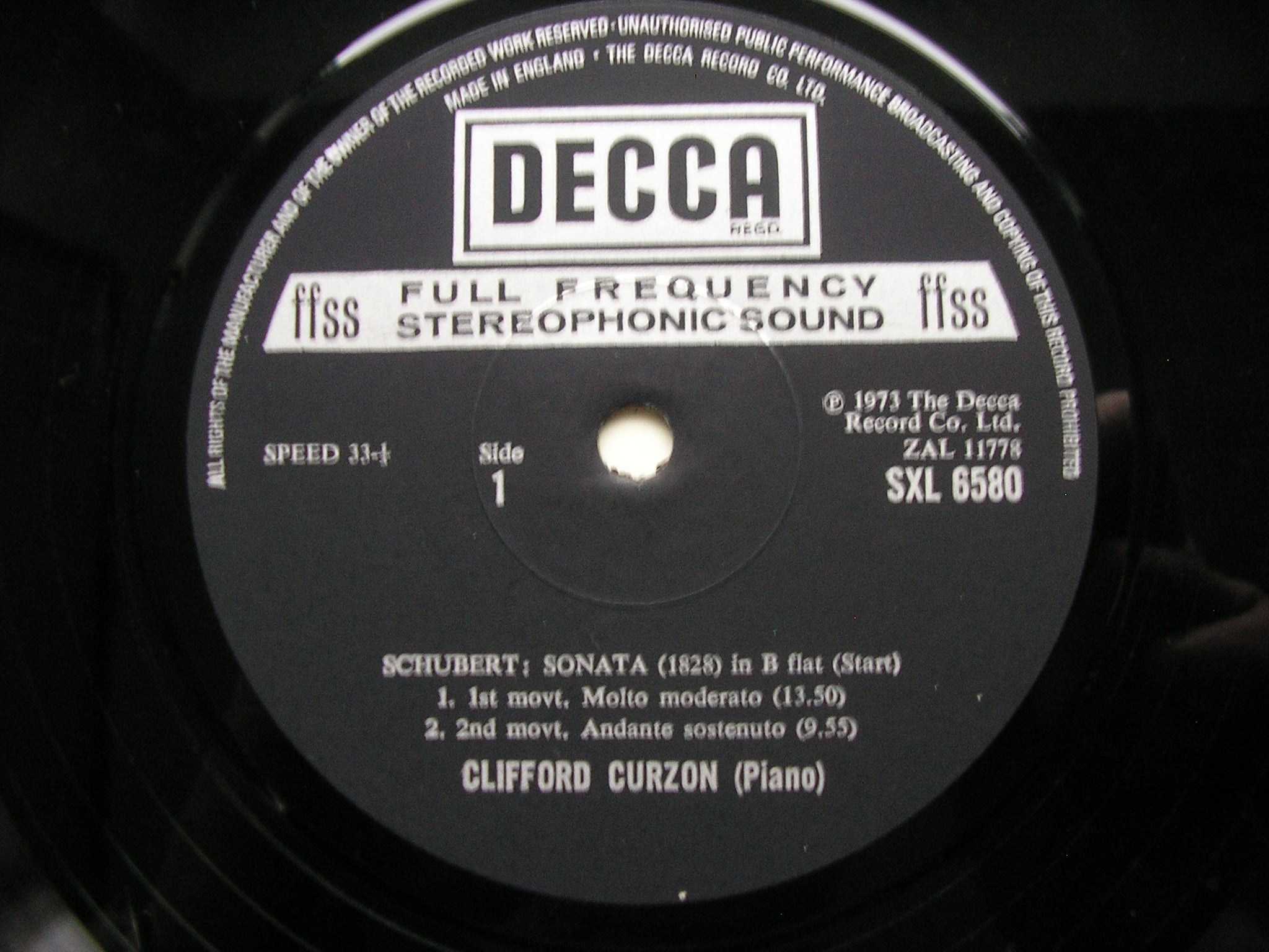 SXL 6580 SCHUBERT: PIANO SONATA in B / IMPROMPTU IN A CLIFFORD CURZON