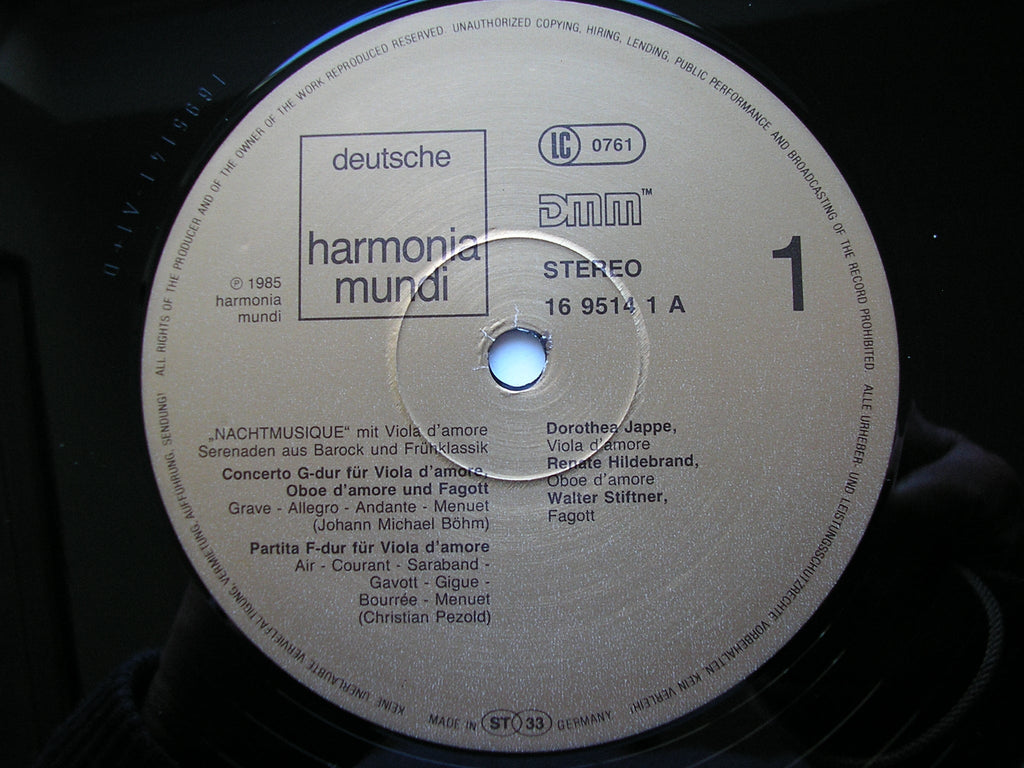 NIGHTMUSIC FOR VIOLA D'AMORE: BOHM / PEZOLD / BORGHI / RUST   SCHOLA CANTORUM BASILIENSIS / JAPPE    065 16 9514