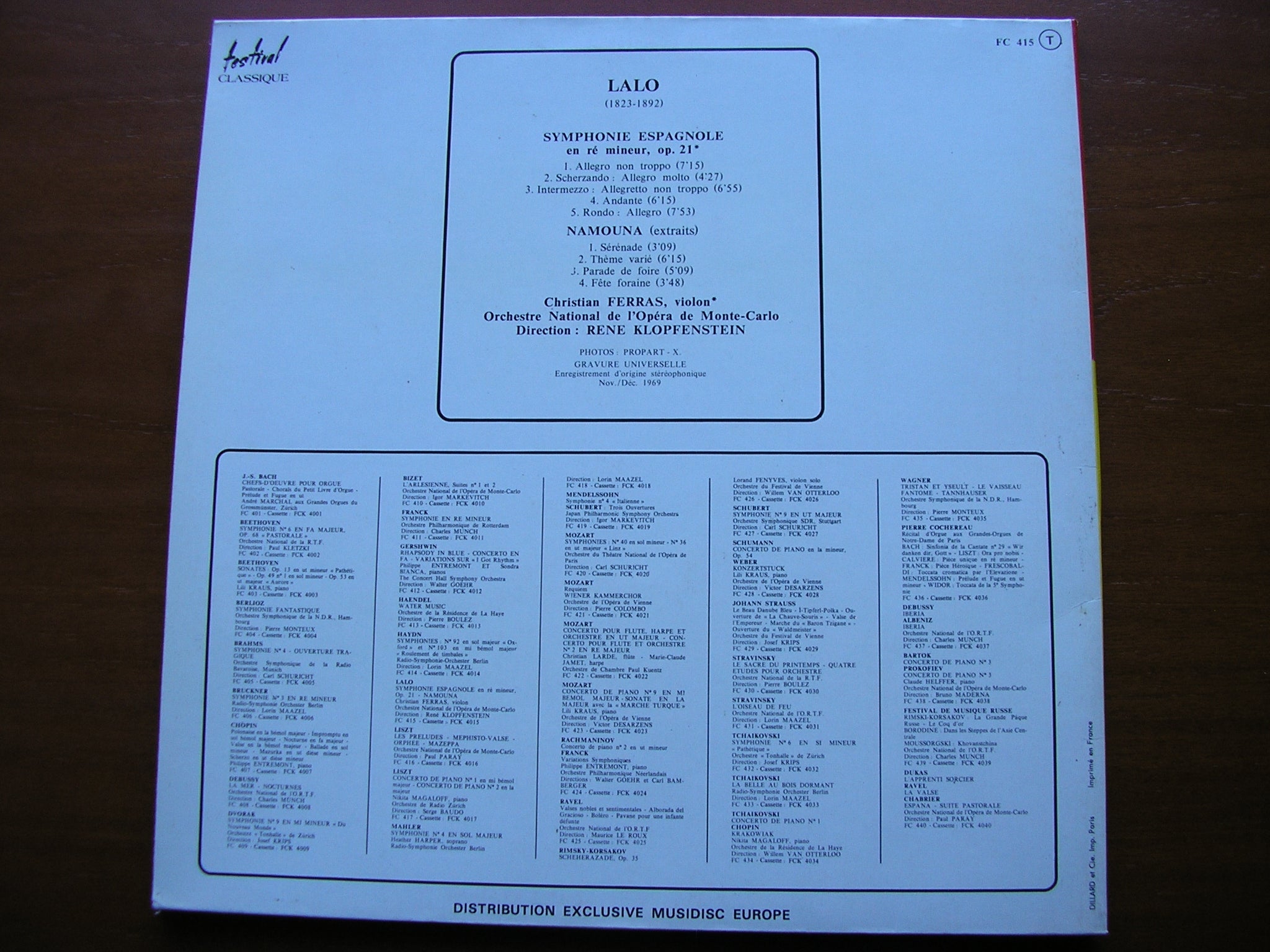 LALO: SYMPHONIE ESPAGNOLE   FERRAS / MONTE CARLO ORCHESTRA / KLOPFENSTEIN   FC 415