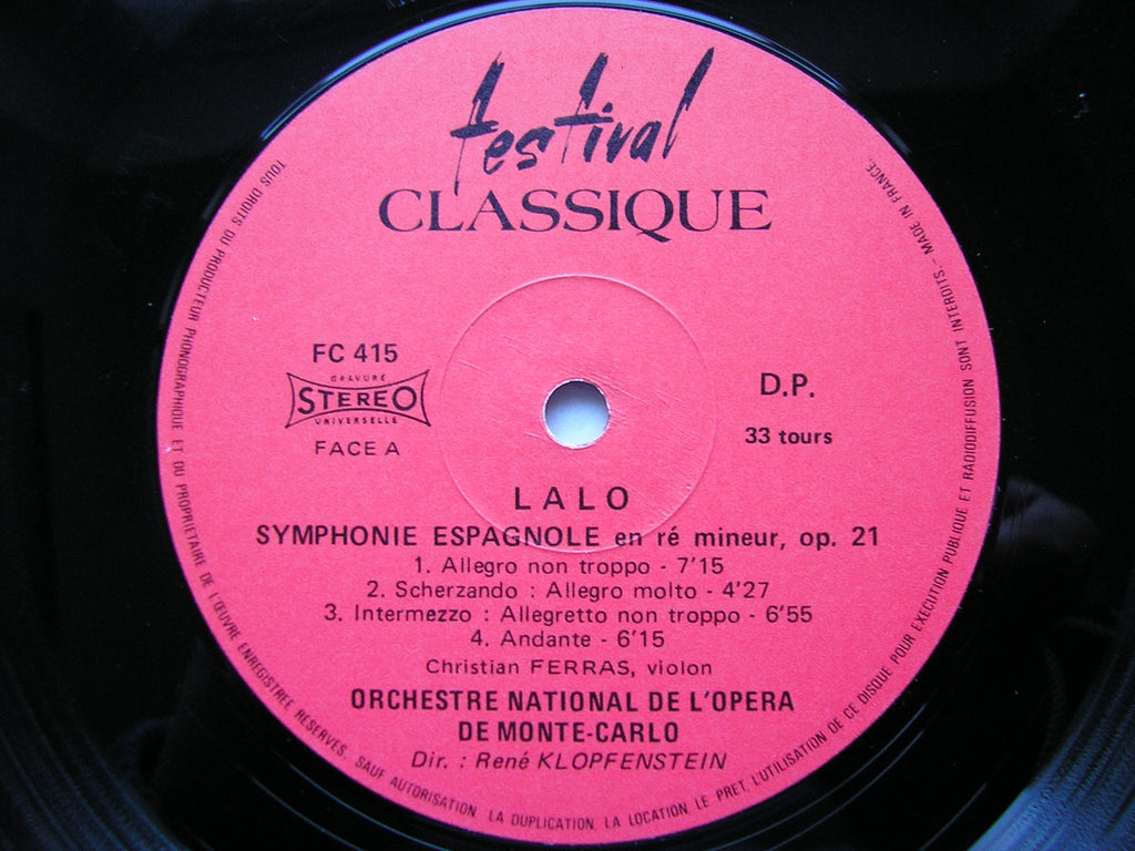 LALO: SYMPHONIE ESPAGNOLE   FERRAS / MONTE CARLO ORCHESTRA / KLOPFENSTEIN   FC 415