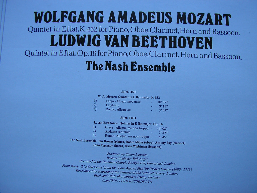 MOZART: QUINTET in E K452 / BEETHOVEN: QUINTET in E Op. 16     THE NASH ENSEMBLE     CRD 1067