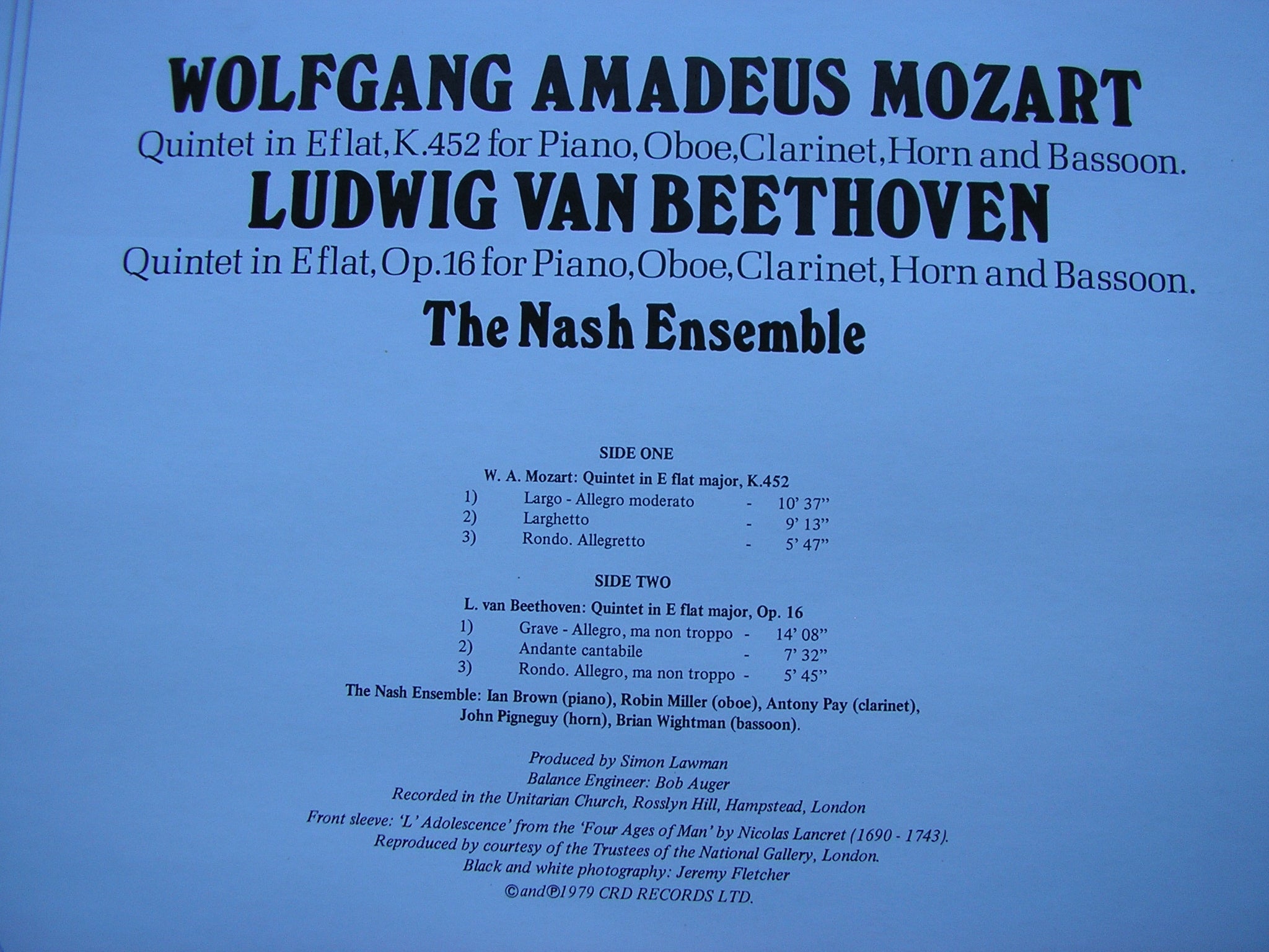 MOZART: QUINTET in E K452 / BEETHOVEN: QUINTET in E Op. 16     THE NASH ENSEMBLE     CRD 1067