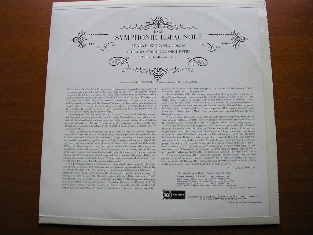 LALO: SYMPHONIE ESPAGNOLE    SZERYNG / CHICAGO SYMPHONY / HENDL  RB 16251