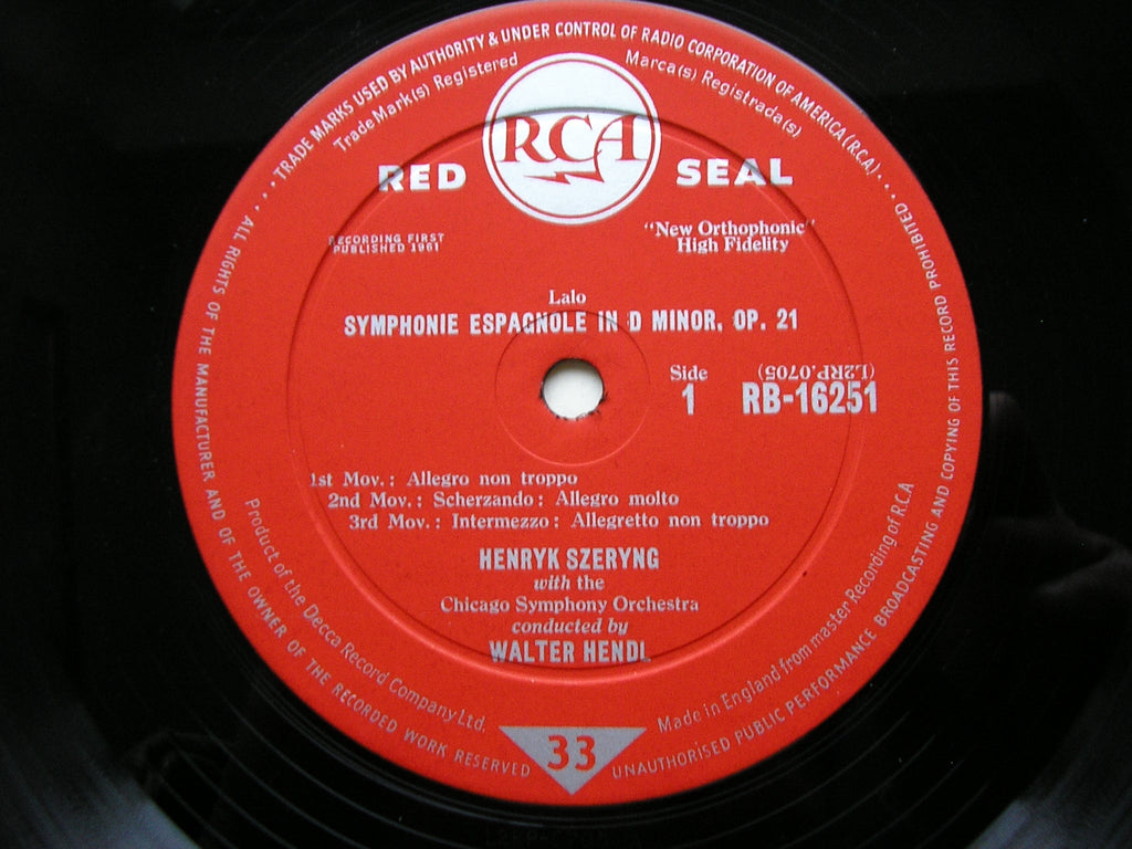 LALO: SYMPHONIE ESPAGNOLE    SZERYNG / CHICAGO SYMPHONY / HENDL  RB 16251