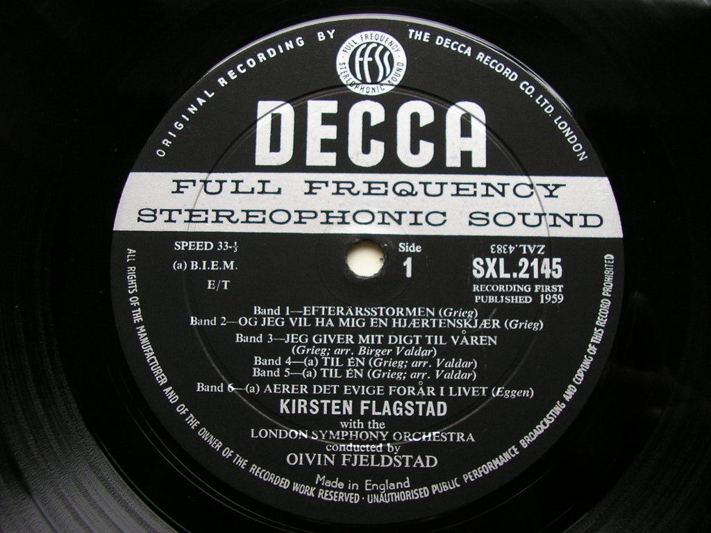 SXL 2145 SONGS FROM NORWAY: ALNAES / EGGEN / GRIEG KIRSTEN FLAGSTAD / LONDON SYMPHONY / OIVIN FJELSTAD