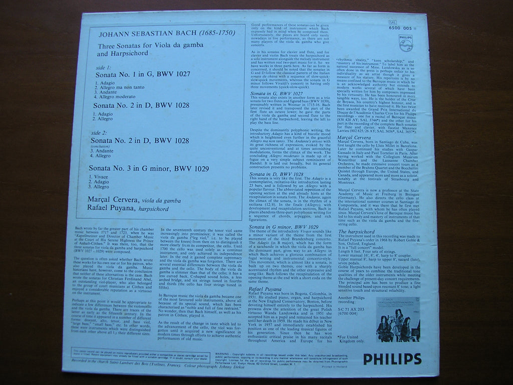 BACH: THREE SONATAS FOR VIOLA DA GAMBA & HARPSICHORD     CERVERA / PUYANA     6500 005