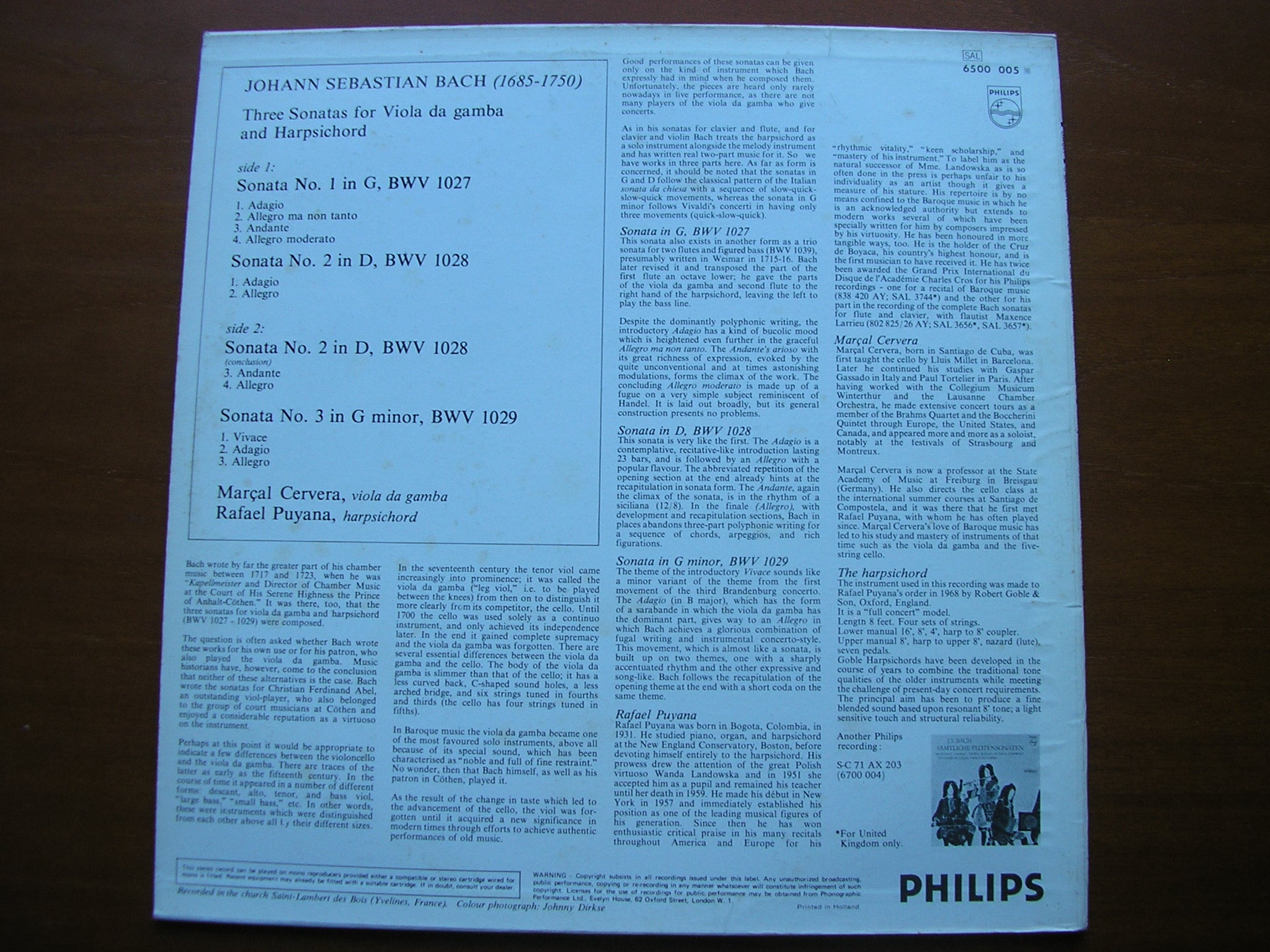 BACH: THREE SONATAS FOR VIOLA DA GAMBA & HARPSICHORD     CERVERA / PUYANA     6500 005