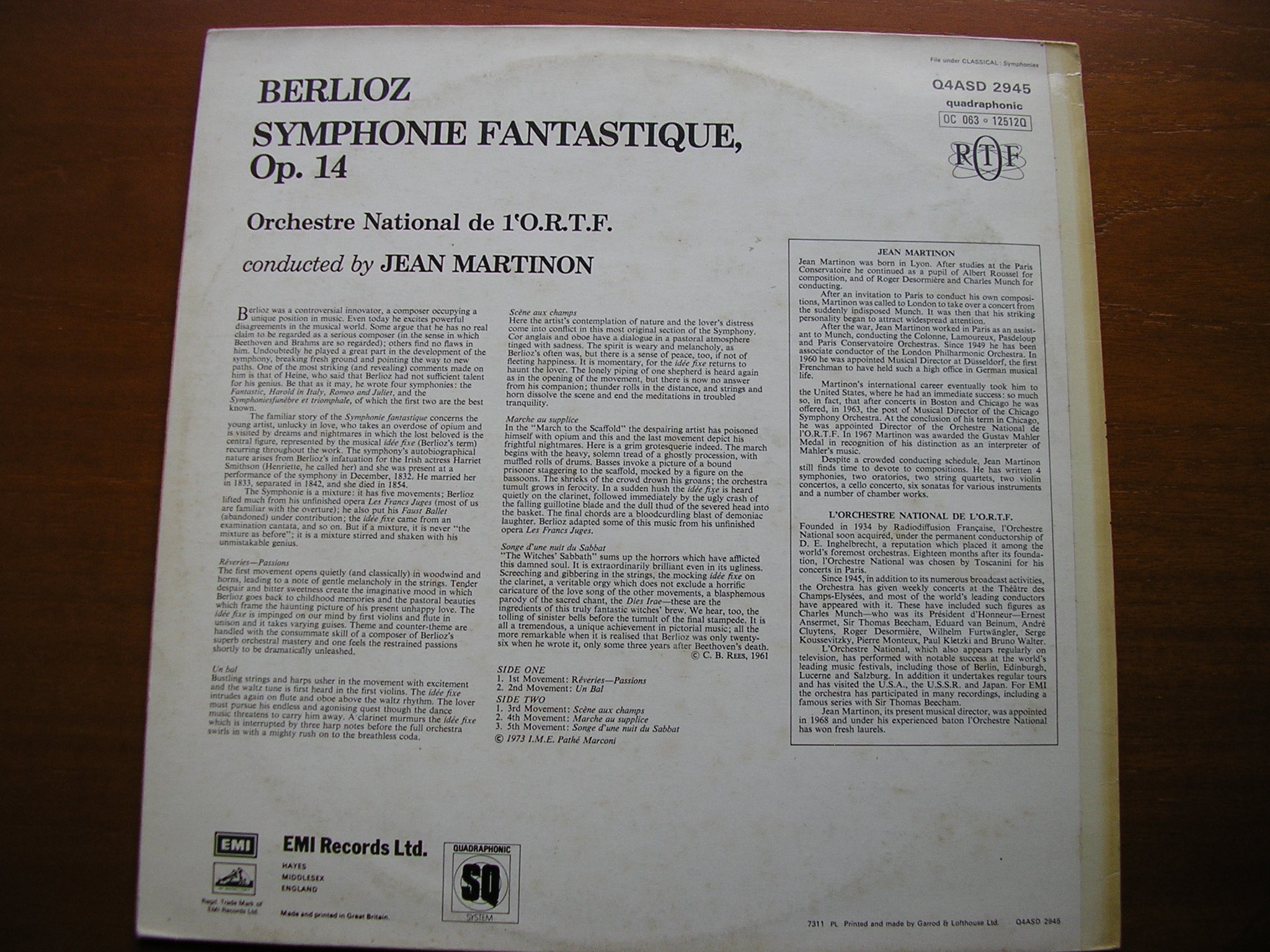 BERLIOZ: SYMPHONIE FANTASTIQUE    MARTINON / FRENCH NATIONAL RADIO ORCHESTRA     Q4ASD 2945
