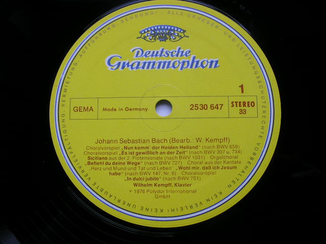 BACH / HANDEL / GLUCK: PIANO WORKS     WILHELM KEMPFF    2530 647