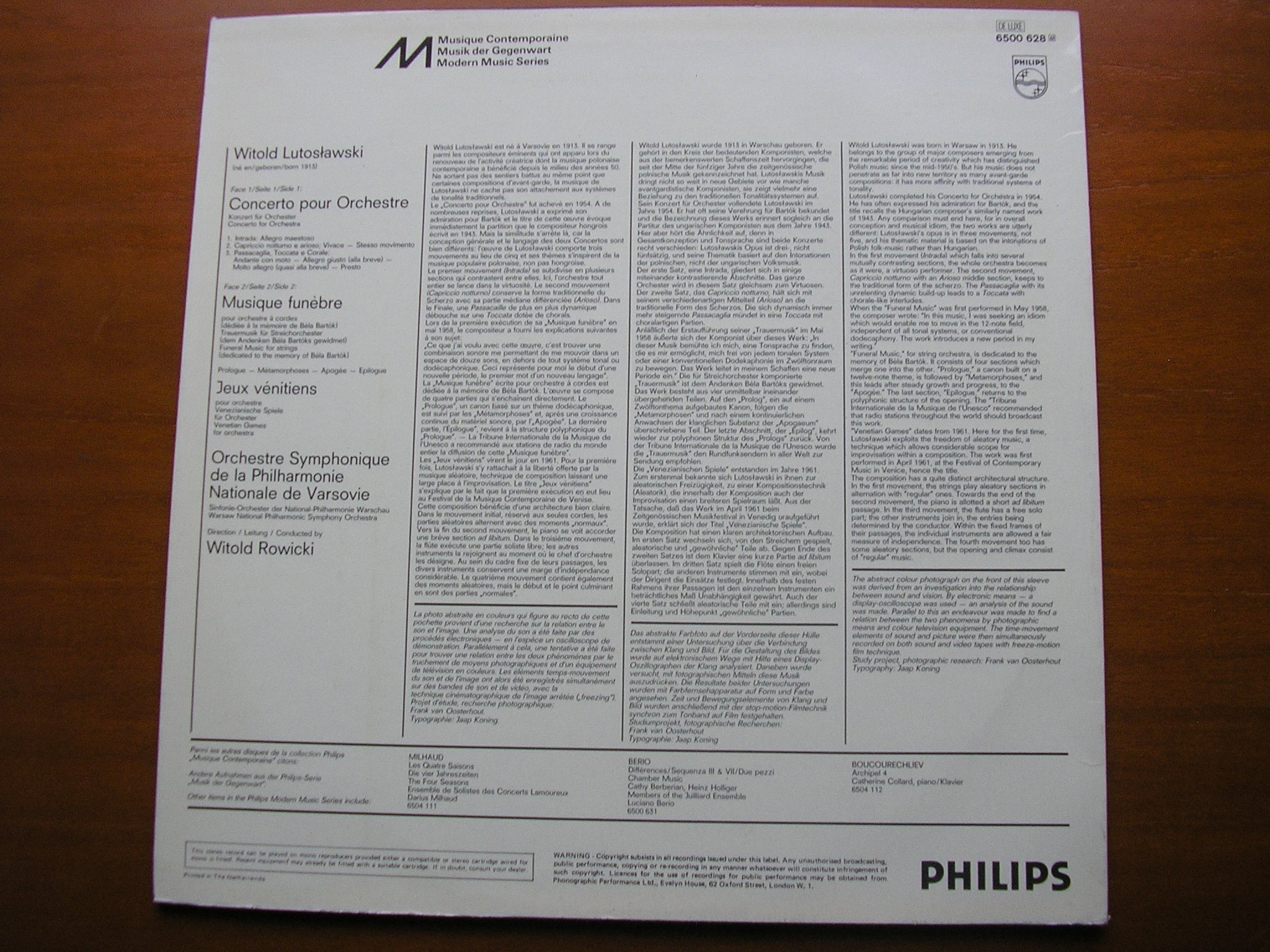 LUTOSLAWSKI: CONCERTO FOR ORCHESTRA / FUNERAL MUSIC / VENETIAN GAMES WITOLD ROWICKI / WNPO 6500 628