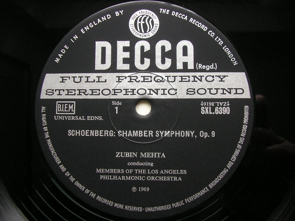 SXL 6390 SCHOENBERG: CHAMBER SYMPHONY / VARIATIONS Op. 31 MEHTA / LOS ANGELES PHILHARMONIC