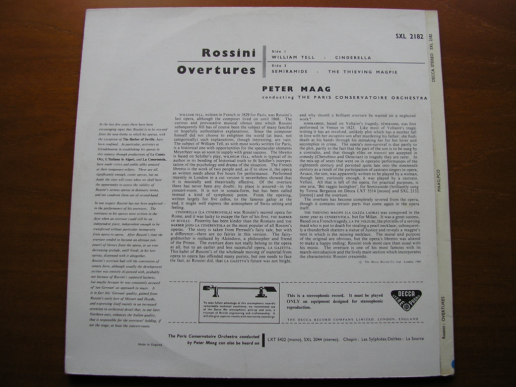 SXL 2182 ROSSINI: OVERTURES PETER MAAG / PARIS CONSERVATOIRE