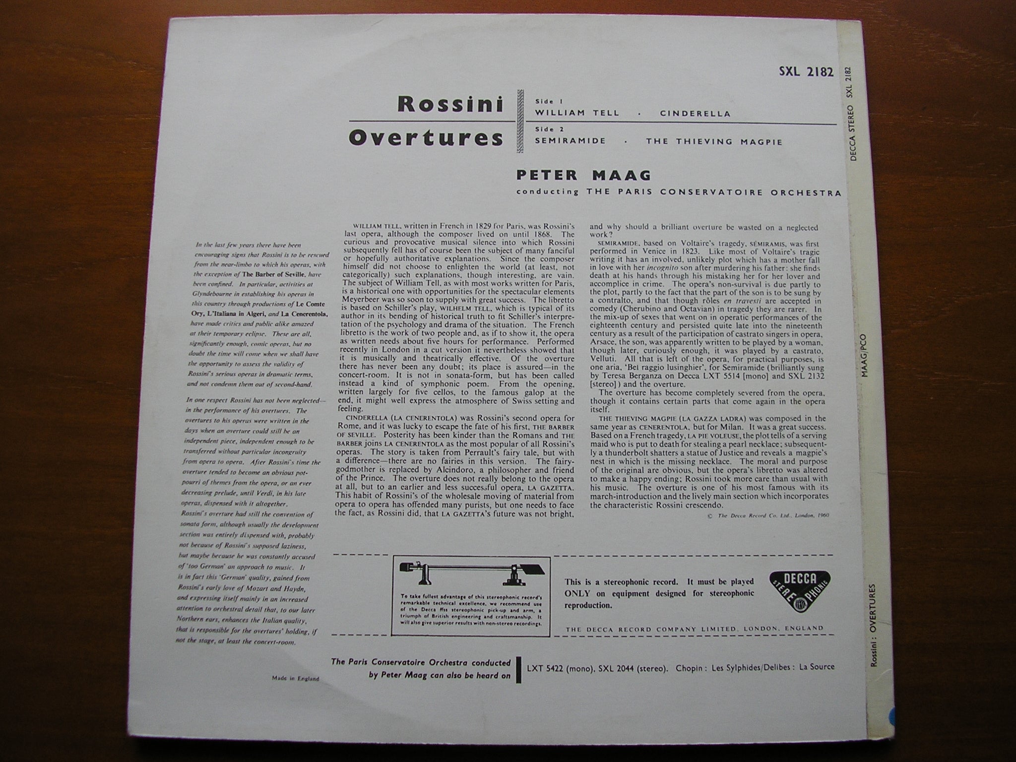 SXL 2182 ROSSINI: OVERTURES PETER MAAG / PARIS CONSERVATOIRE