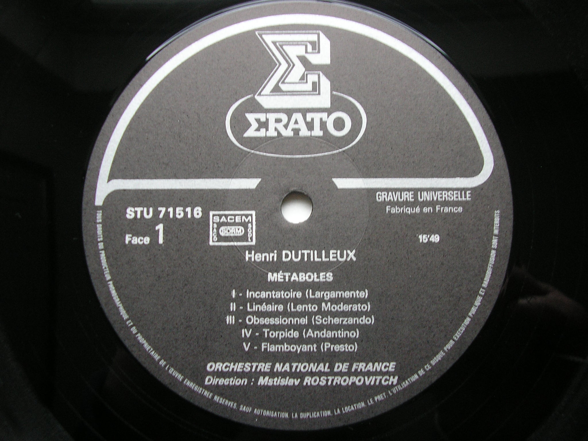 DUTILLEUX: LA NUIT ETIOLEE / METABOLES      ROSTROPOVICH / FRENCH NATIONAL ORCHESTRA    STU 71516