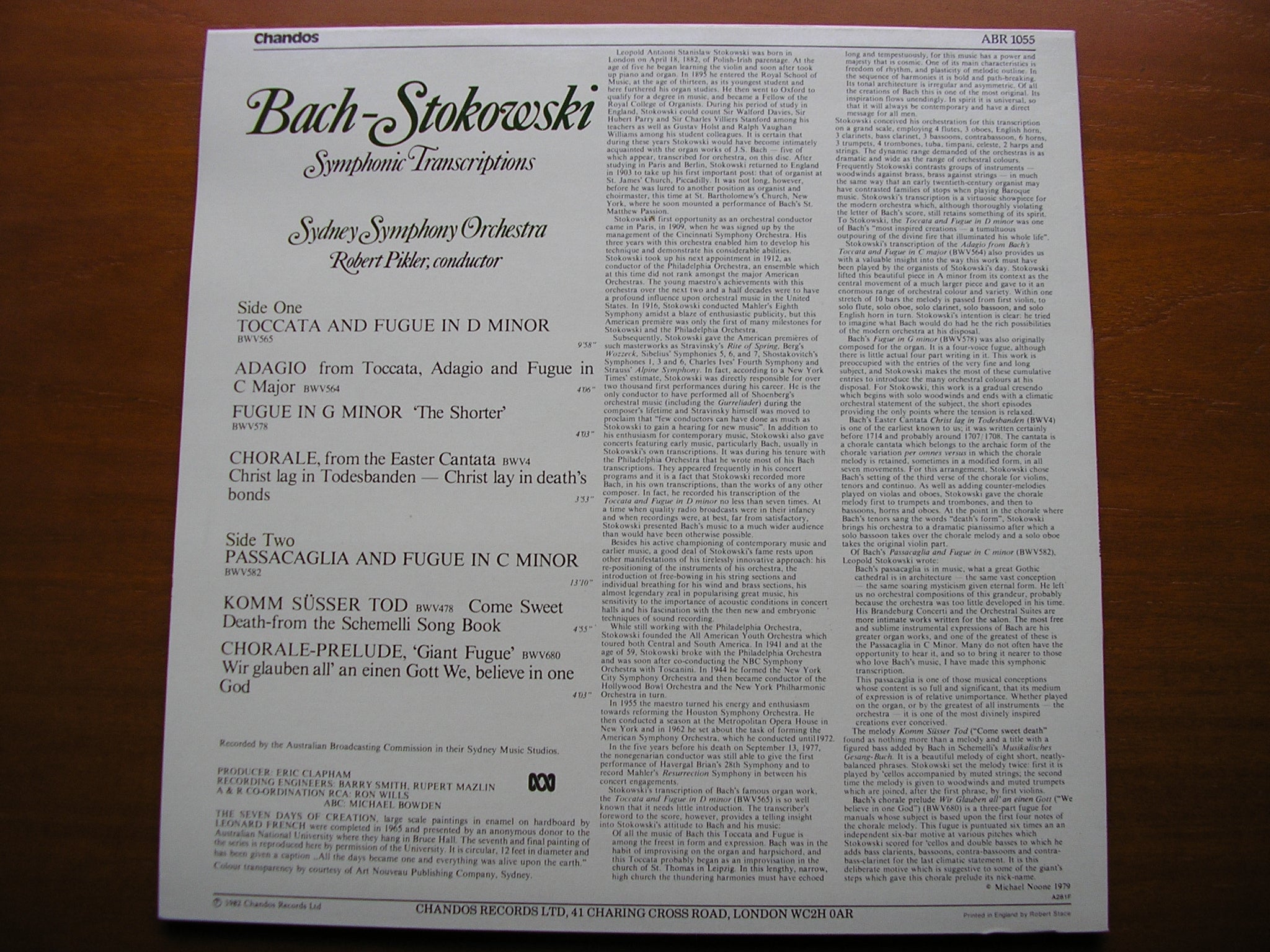 BACH - STOKOWSKI: SYMPHONIC TRANSCRIPTIONS     PIKLER / SYDNEY SYMPHONY   ABR 1005