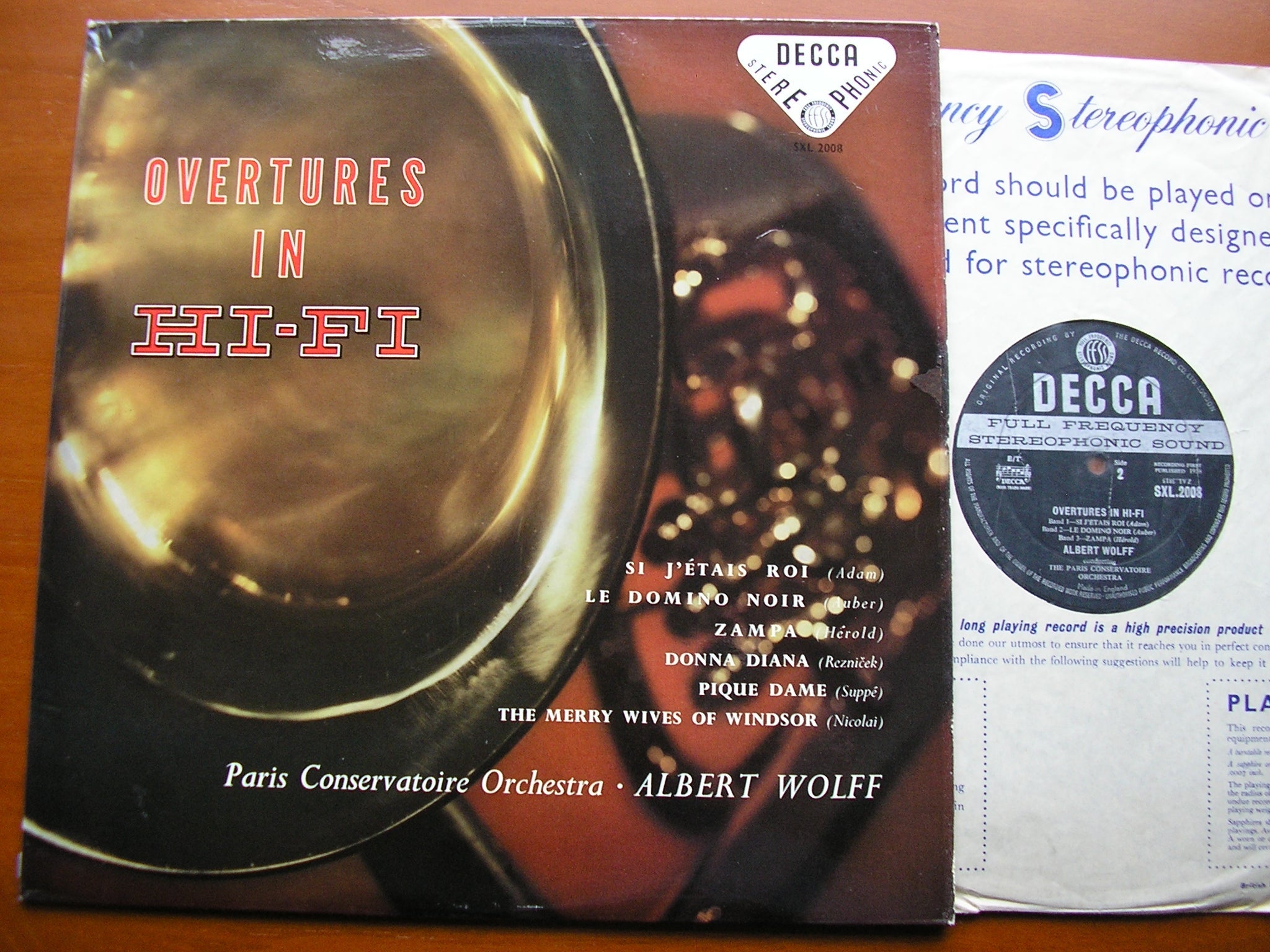 SXL 2008  OVERTURES IN HI - FI:  SUPPE / NICOLAI / ADAM / AUBER / REZNICEK / HEROLD       PARIS CONSERVATOIRE / WOLFF      ED 1
