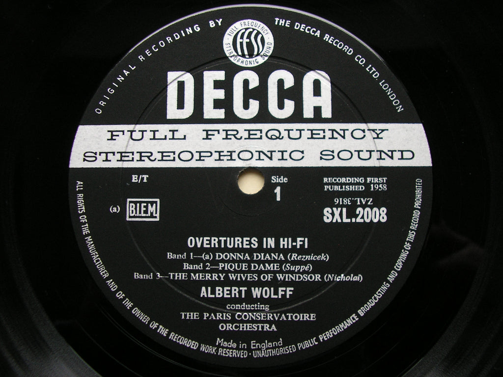 SXL 2008  OVERTURES IN HI - FI:  SUPPE / NICOLAI / ADAM / AUBER / REZNICEK / HEROLD       PARIS CONSERVATOIRE / WOLFF      ED 1