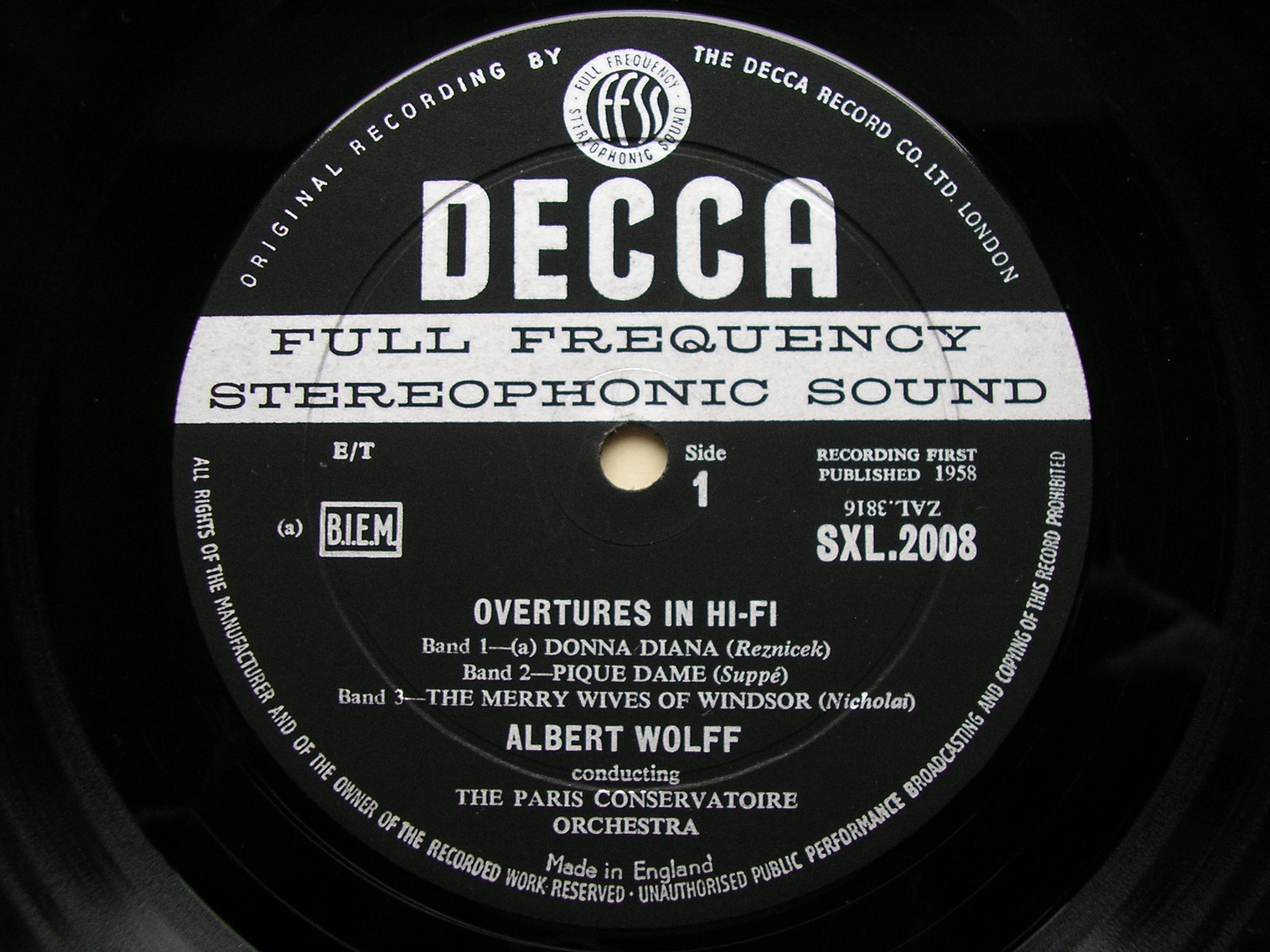 SXL 2008  OVERTURES IN HI - FI:  SUPPE / NICOLAI / ADAM / AUBER / REZNICEK / HEROLD       PARIS CONSERVATOIRE / WOLFF      ED 1